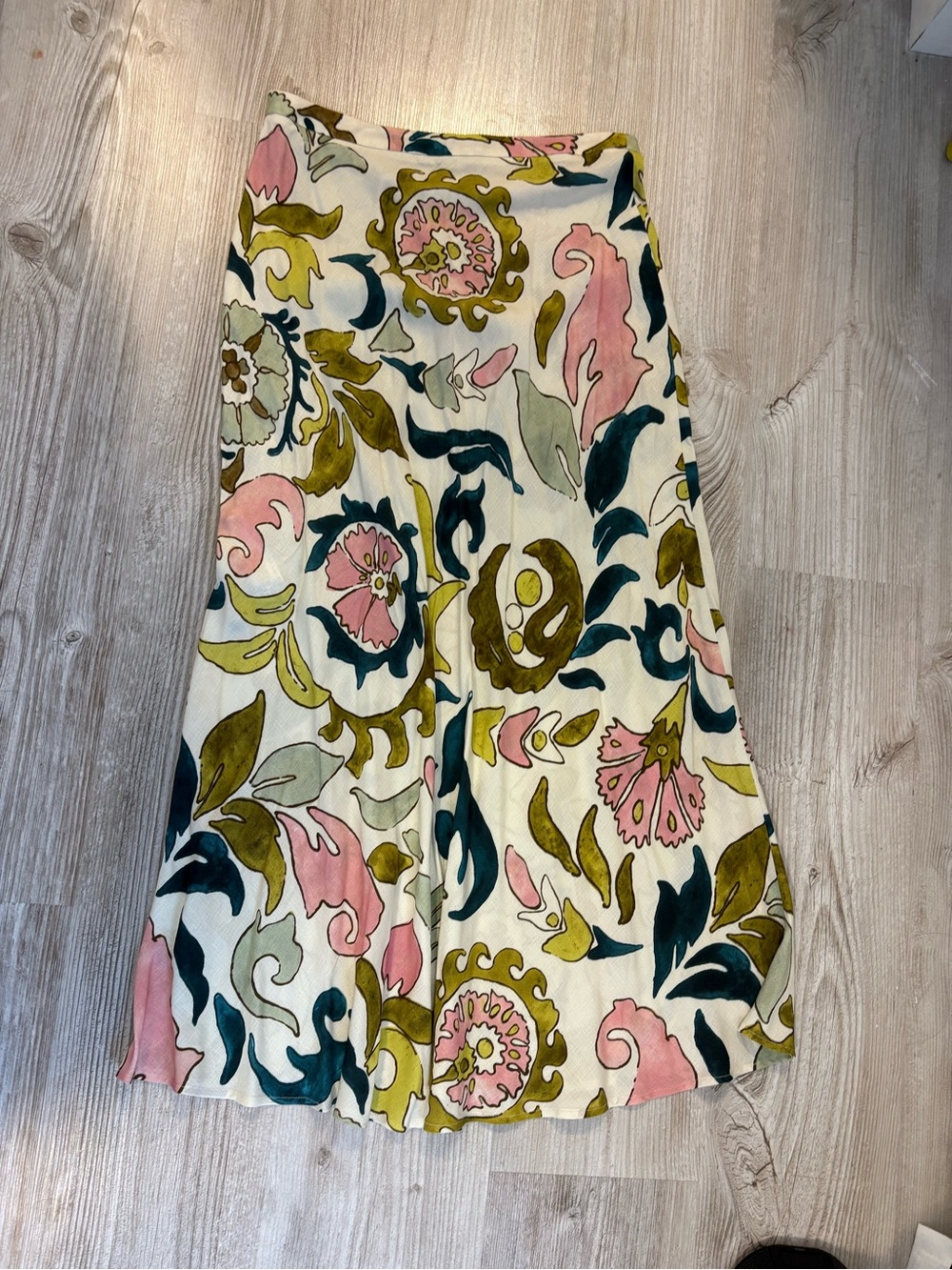 Women's Floral Print A-Line midi Skirt in Pink, Green & Teal